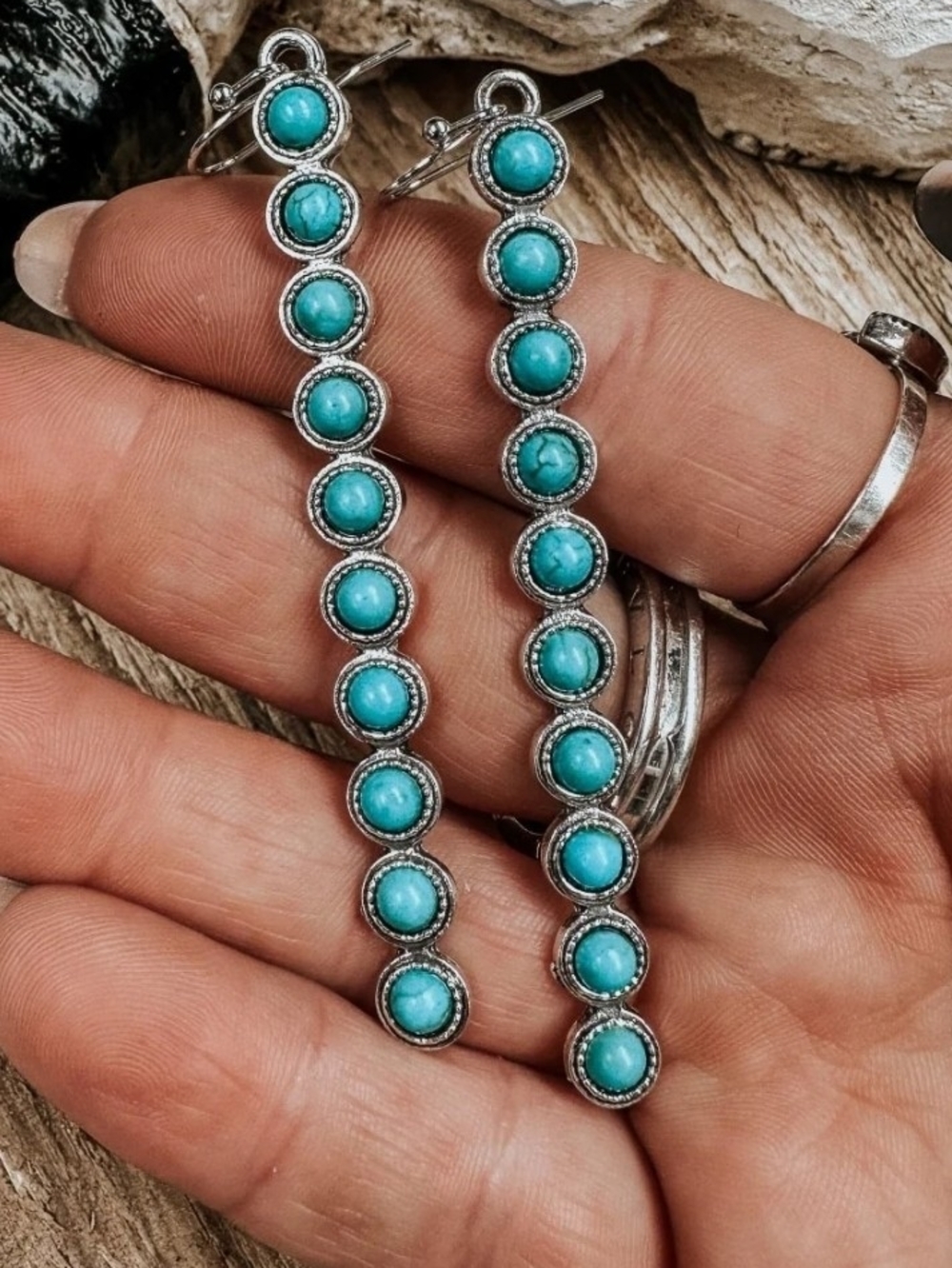 Turquoise Drop Bar Earrings - 3"